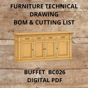ビュッフェの詳細図面 | キャビネットの技術図面 | 木工プラン PDF | コード BC026