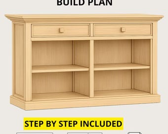 Open Shelf Buffet Cabinet Plan PDF + Step-by-Step Guide | Storage Sideboard Blueprint BC006