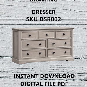 Wooden Dresser Furniture Blueprint | Bedroom Storage Cabinet Technical Drawing Code DSR002