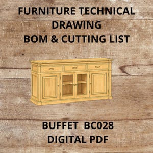 クラシック収納キャビネットの設計図 | 技術図面 | BOMカッティングリスト サイドボード設計図 PDF | コード BC028