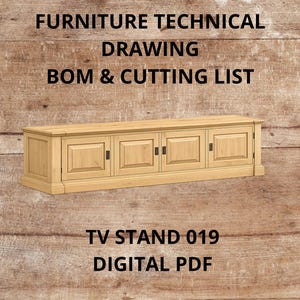 ロープロファイルリビングルームキャビネットプラン | 技術図面 + BOMカッティングリスト | コード TVS 019