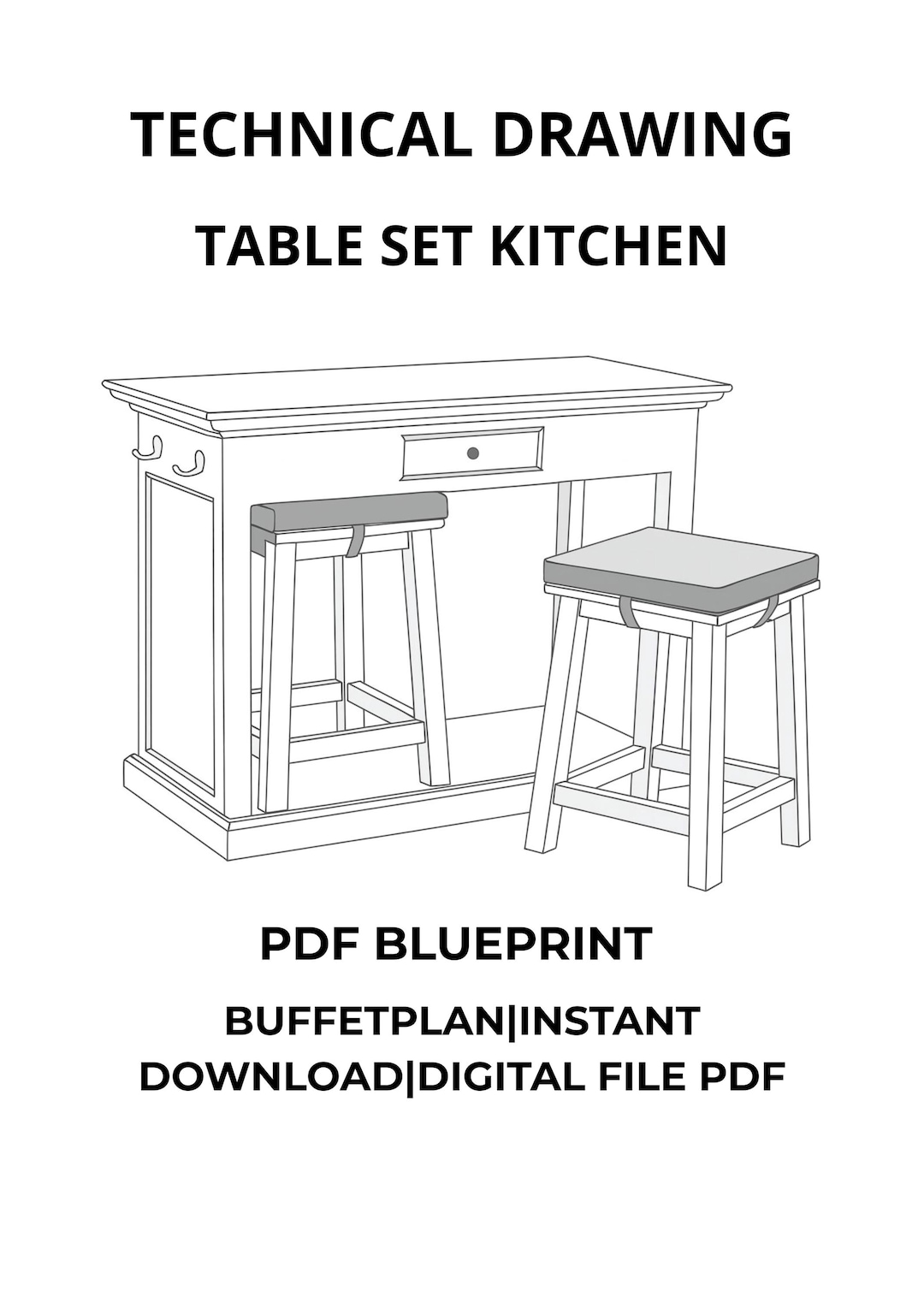 Kitchen Table and Stool Plan: DIY Furniture Blueprint (PDF) - Etsy, image size:1080x1523