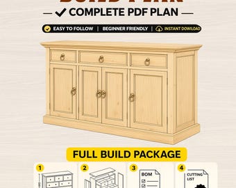Buffet Cabinet Build Plan | Detailed Technical Drawings,Step By Step BOM, Cutting List PDF