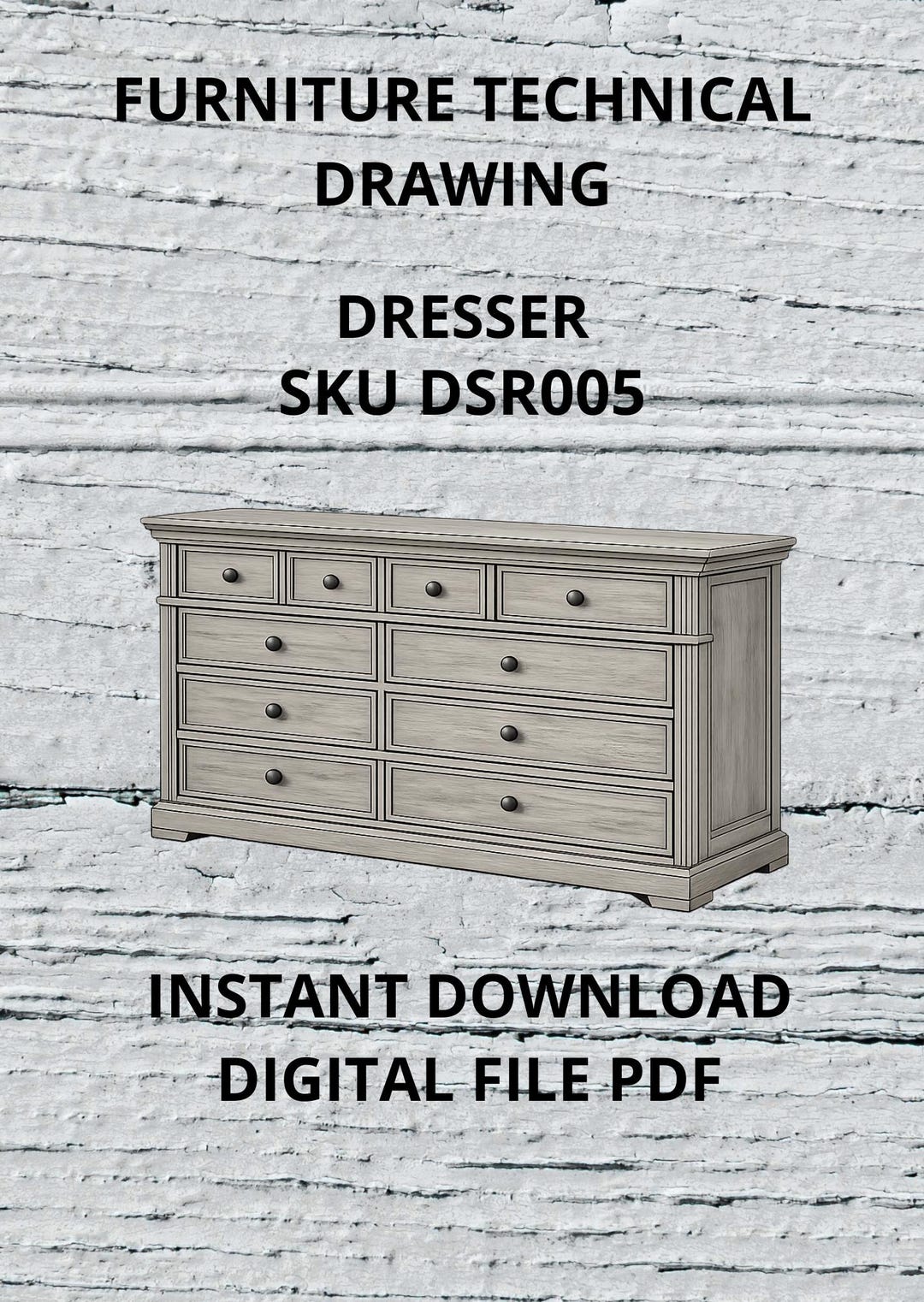 Chest of Drawers Technical Drawing | Wooden Dresser Furniture Blueprint ...