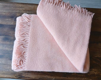 Dusty Pink Merino Wool Throw Blanket, 100% Pure Wool, Woolmark Certified, 130x180 cm
