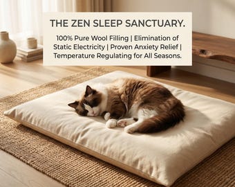 100% Pure Wool Filled Cat Pad, Personalized Cotton Canvas Cover, Handmade Pet Cushion