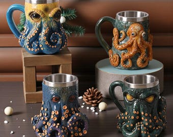 3D Octopus Kraken Mug, Gothic Nautical Barware Gift