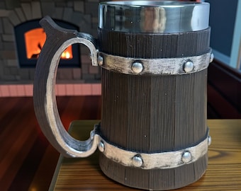 Caneca de cerveja rústica em formato de barril de madeira, caneca viking, presente para padrinhos