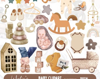 Watercolor Baby Nursery Clipart Bundle | 30 Baby PNG Graphics | Newborn Clip Art | Digital Download