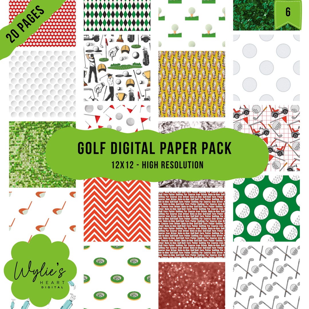 Golf Paper Frame Golf Digital Paper Pack: 14 Pages, Seamless, PNG, 12x12 Scrapbook ...