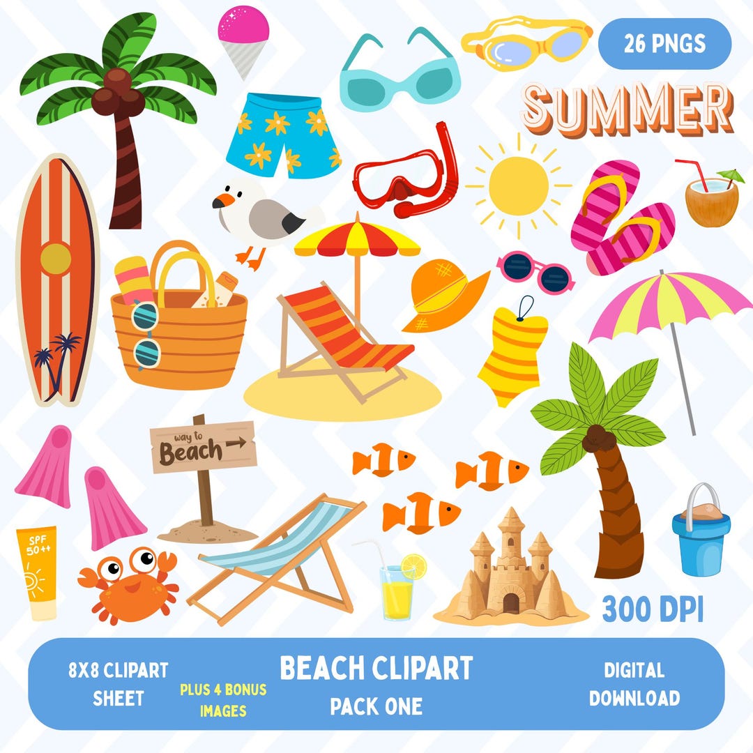 Beach Clipart Pack: 35 PNG Digital Images (digital Download) - Etsy