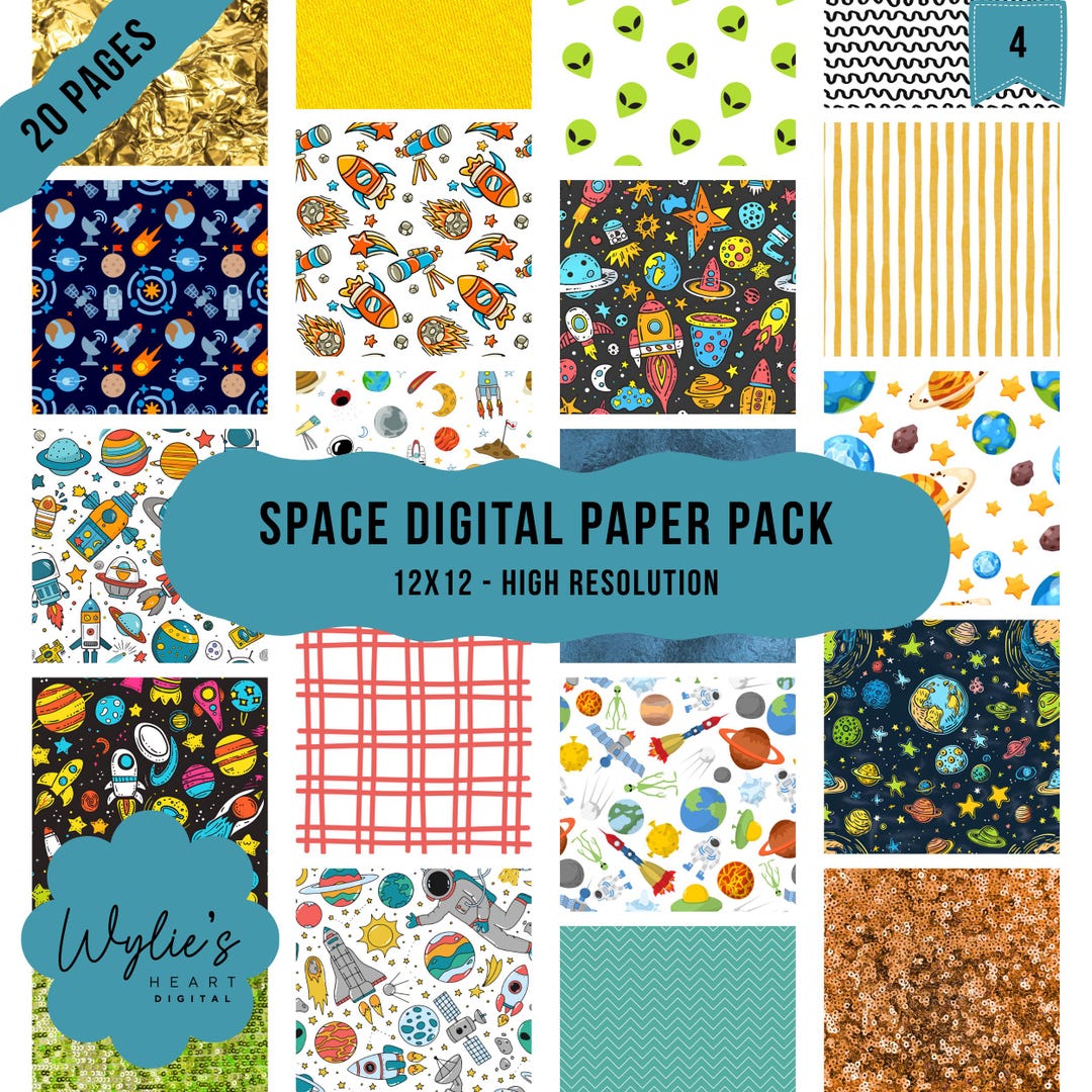 Space Digital Paper Pack: Seamless, 300 Dpi, 12x12 Scrapbook Papers ...