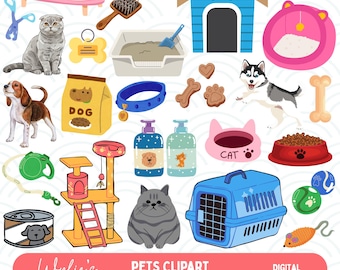 Pet Clipart Bundle | Cute Pet PNG Graphics | Dog, Cat & Animal Clip Art | 30 Images | Pet Craft Graphics | Instant Download