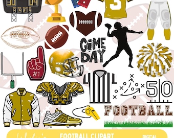 サッカーのクリップアートセット | サッカーのPNG画像30点 | ヘルメット、ボール、フィールドのクリップアート | スポーツクラフト用グラフィック | 即時ダウンロード