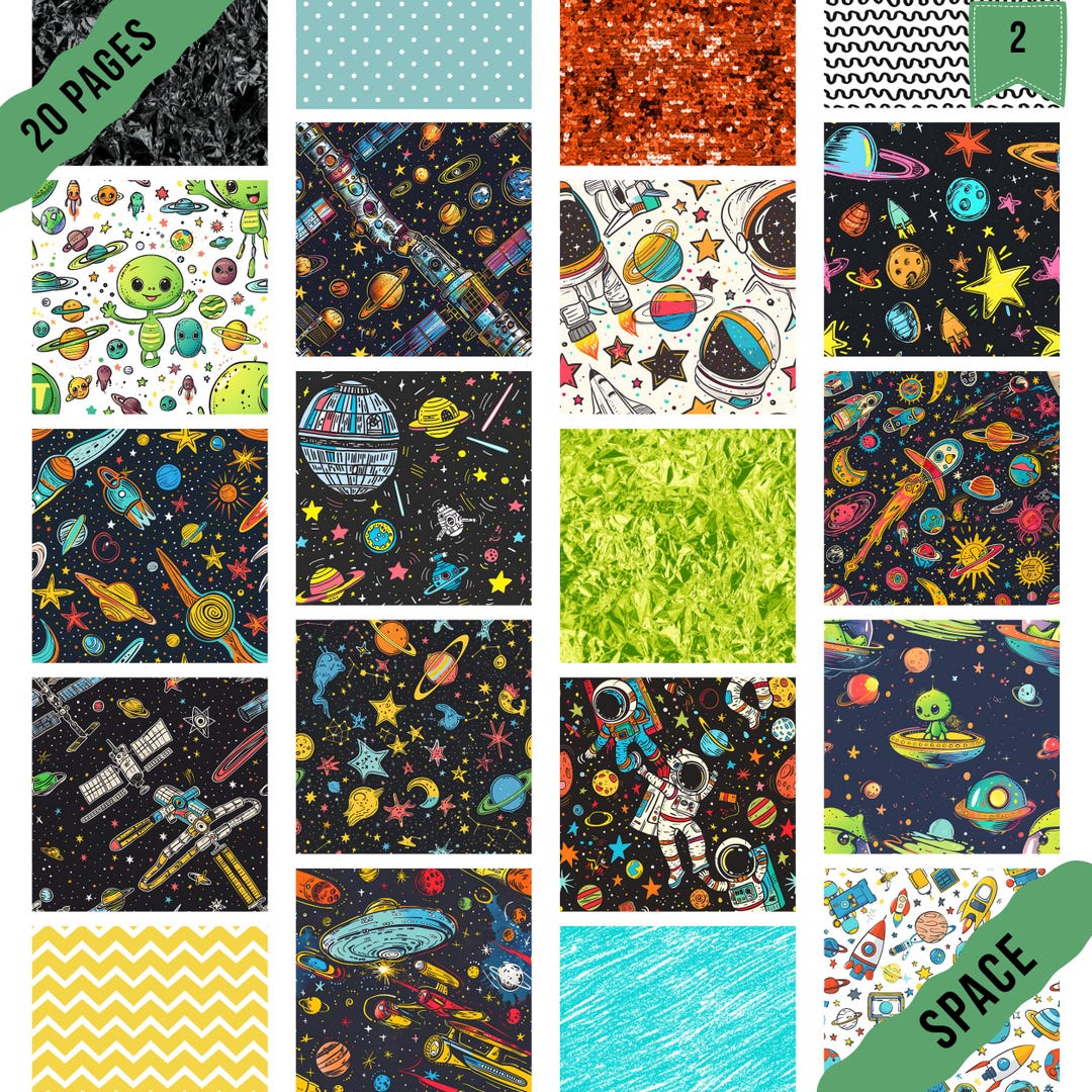 Space Digital Paper Pack: Seamless, 300 Dpi, 12x12 Scrapbook Papers ...