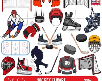 Hockey Clipart Bundle | 30 Hockey PNG Graphics | Hockey Stick, Puck, Skates Clip Art | Sports Clipart | Instant Download