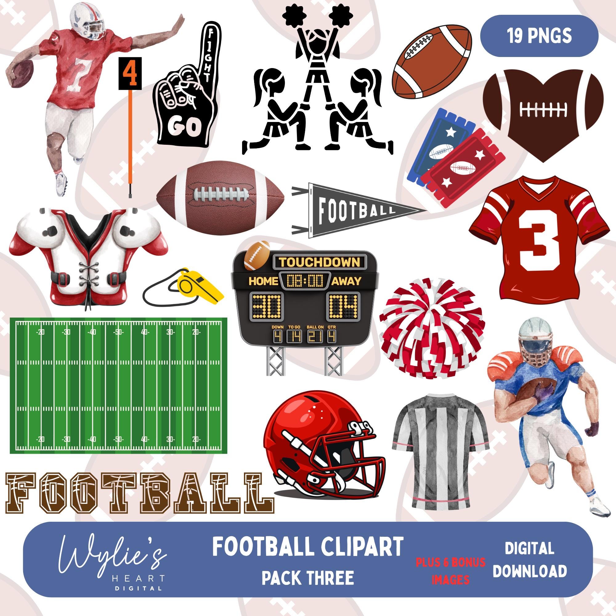 Free. Click Graphics Football Football Clipart Bundle | Football PNG Graphics | 25 Digital Clip Art ...