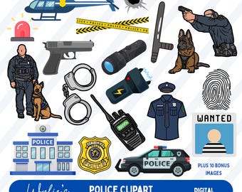 Police Digital Clipart Pack: 30 PNG Images (Digital Download)