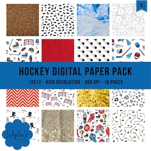 Pacchetto di carta digitale per hockey / 16 carte con motivi per hockey / Carta per album sportivi / Sfondi per hockey / Download immediato per lavoretti