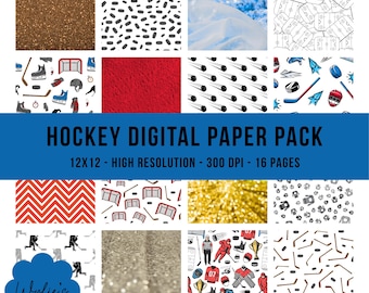 Hockey Digital Paper Pack | 16 Hockey Pattern Papers | Sports Scrapbook Paper | Hockey Backgrounds | Instant Download for Crafts