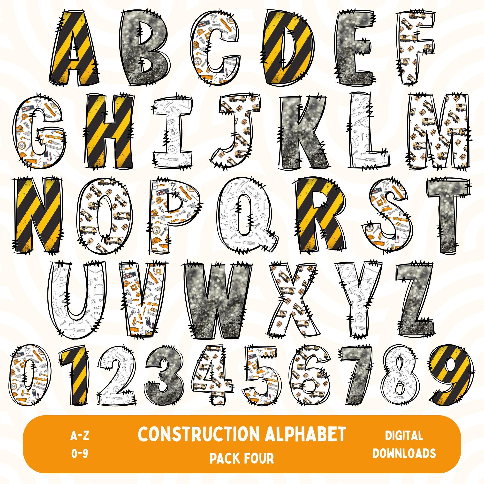 Construction Alphabet Letters & Numbers PNG | Letter Clipart A-Z and 0 ...