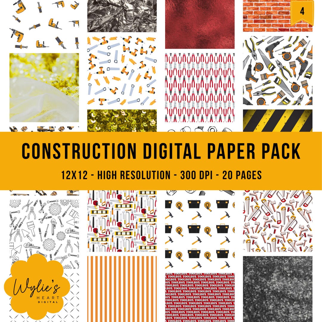 Construction Digital Paper Pack | 20 Construction Pattern Paper ...