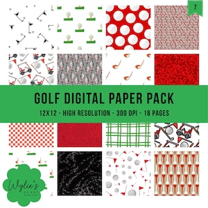 Pakiet cyfrowych papierów golfowych | 16 papierów z motywami golfowymi | Papier do scrapbookingu golfowego | 12x12 | Cyfrowe tła sportowe | Natychmiastowe pobieranie do rękodzieła
