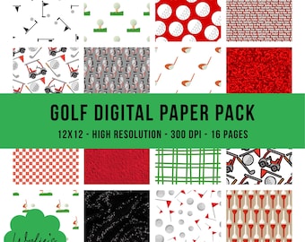 Golf Digital Paper Pack | 16 Golf Pattern Papers | Golf Scrapbook Paper | 12x12 | Sports Digital Backgrounds | Instant Download for Crafts