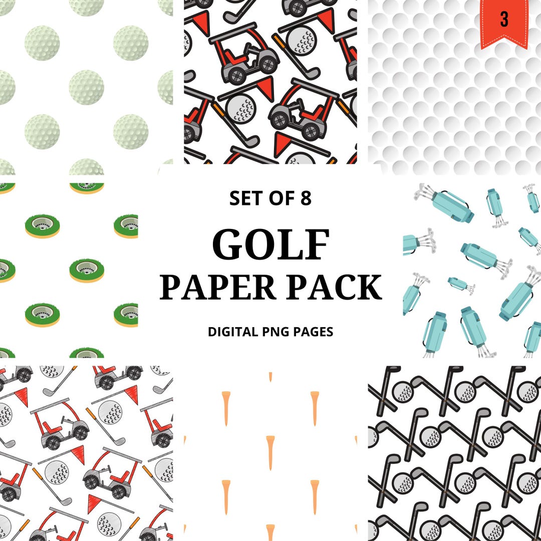 Golf Digital Paper Pack: 8 Pages, Seamless, PNG, 12x12 Scrapbook Papers ...