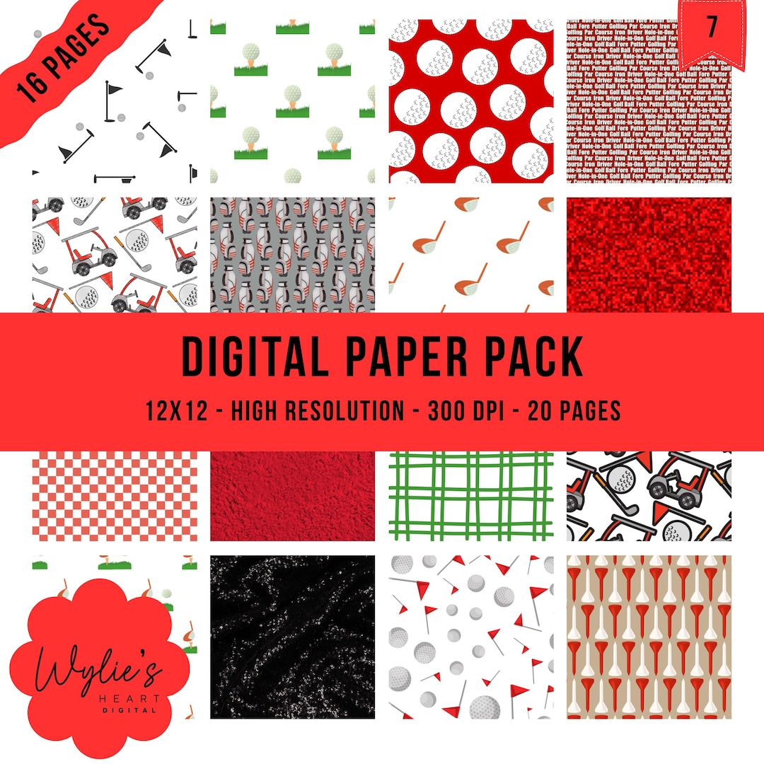 Golf Digital Paper Pack: 16 Pages, Seamless, PNG, 12x12 Scrapbook ...