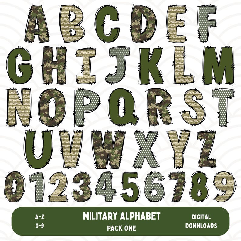 Military Alphabet, Letter and Number Pack With 5 Bonus Clipart Digital ...