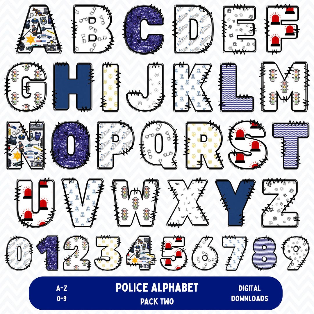 Police Alphabet Clipart: Digital Letters & Numbers (PNG Download) - Etsy