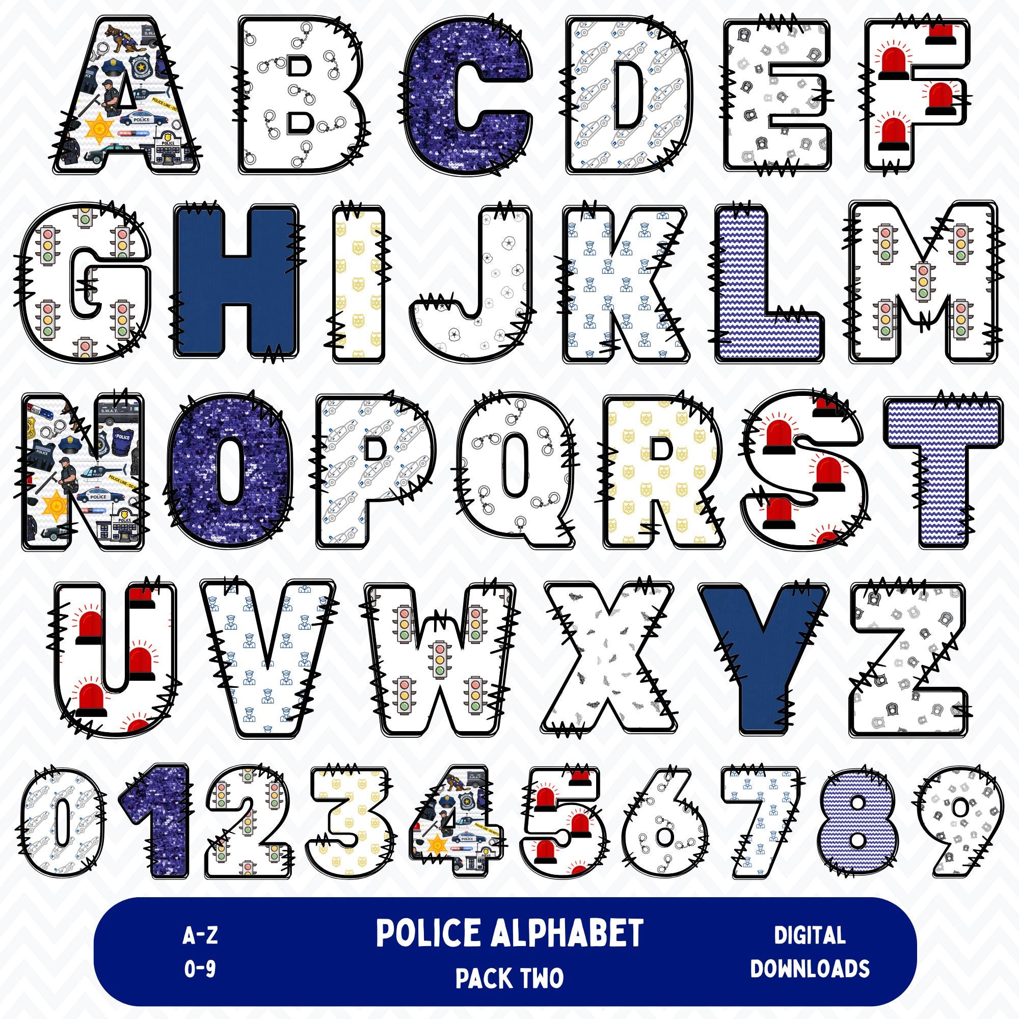 Police Alphabet Clipart: Digital Letters & Numbers (PNG Download) - Etsy