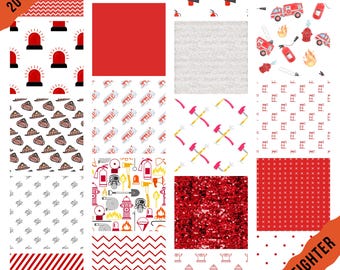 Feuerwehrmann Digital Paper Pack: 16 Seamless, PNG, 12x12 Scrapbook Papers (Digitaler Download)