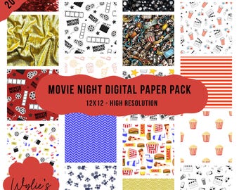 Movie Night Digital Paper Pack: Scrapbook-Hintergründe (Digitaler Download)