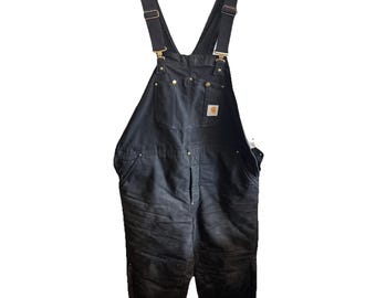 Mono con pechera Carhartt R03BLK Duck Bib de 1998, 42 x 30, color negro, fabricado en Estados Unidos, con forro acolchado.