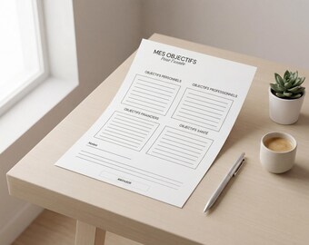 Planificador de objetivos anuales imprimible | Objetivos anuales en PDF | Planificador de objetivos | FR EN | Planificador minimalista