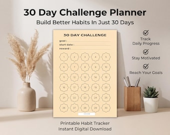 Planificador imprimible de 30 días para reiniciar hábitos: reto de reinicio de vida, registro de hábitos, superación personal, planificador de rutina diaria en PDF.
