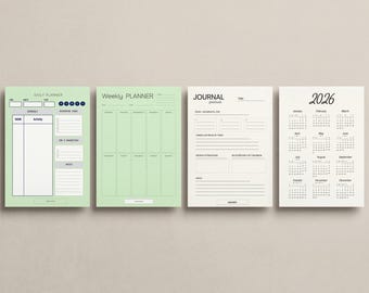 Paquete de productividad: planificador diario, planificador semanal, planificador de objetivos anuales, calendario 2026 | Imprimible y digital