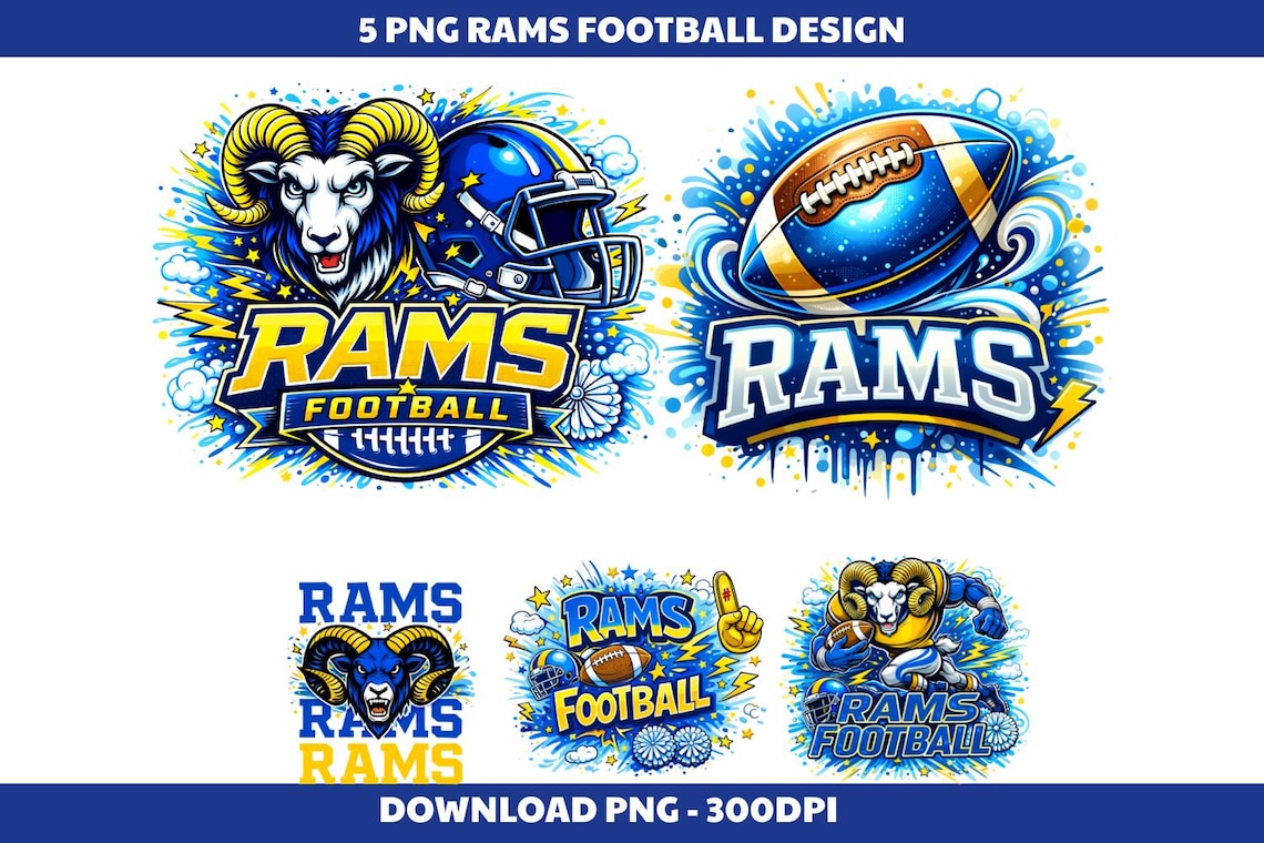 Rams Football PNG Bundle, 5 Mascot Designs, Rams Clipart, Game Day ...