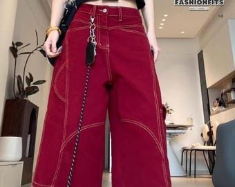 Jeans larghi retrò / Pantaloni cropped a gamba larga / Abbigliamento casual / Stile streetwear anni 2000