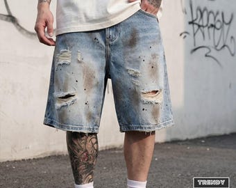 Ripped Denim Shorts | Loose Fit Baggy Bottoms | Daily Wear | Streetwear Summer Style