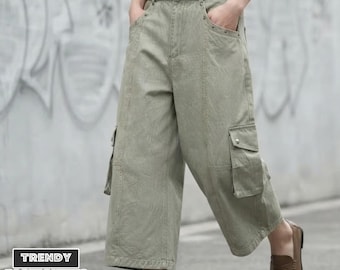 Pantalones cortos vaqueros holgados / Pantalones anchos de pierna corta / Estilo retro / Ropa urbana Y2K