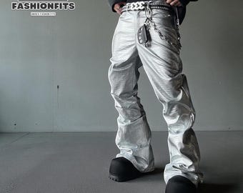 Leather Flare Pants, Goth Buckle Lace-up, Y2K Streetwear - Etsy