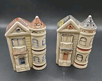 Vtg Otagiri Victorian Row House Salt  Pepper Shakers Hand Painted Japan OMC 1981