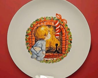 Vintage 1982 Jasco Porcelain 22K Gold Edged Little Boy Christmas Plate Japan EUC