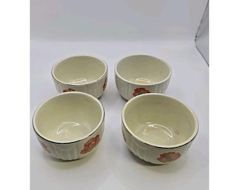 Juego de 4 cuencos para flan de cocina vintage Hall de calidad superior, color naranja amapola brillante.