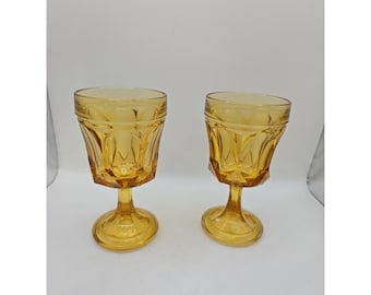 Juego de 2 copas de vino vintage Anchor Hocking Fairfield color ámbar.