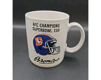 Vintage Denver Broncos Coffee Cup Mug Super Bowl XXII AFC 1987 Football - EUC