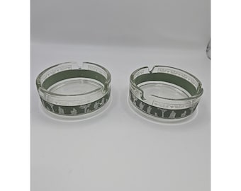 Jeanette Wedgewood Hellenic Jasperware Grecian Green Glass Ashtray Set Of 2